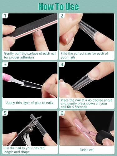 LIONVISON XL Square Nail Tips: 480PCS Extra Long NO C Curve Nails Tip | 2 Packs Natural and Clear Nail Tips - 12 Sizes Straight Tapered Square Press on False Nails Tip for Home DIY Long-Lasting thumbnail 8