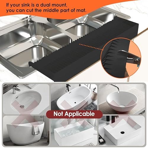 Silicone Sink Edge Protector ＆Splash Guards, 5° Upgrade Multifunction Sink Accessorie, Splash Guard For Bathtub Sink, Countertop Protectors For Kitchen Sink Stainless Steel, Granite, Quartz, Black thumbnail 6