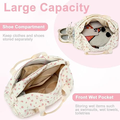 BTOOP Duffle Bag for Gym Sports Women Girls Workout Travel Bag Weekender with Shoe Compartment and Wet Pocket thumbnail 5