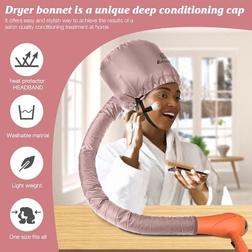 Bonnet Hood Hair Dryer Attachment - Soft, Adjustable Extra Large Bonnet Hair Dryer for Speeds Up Drying Time at Home, Easy to Use for Styling, Curling and Deep Conditioning (Pink) thumbnail 4
