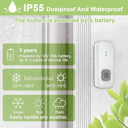 SURFOU Wireless Doorbell,Waterproof Doorbell 2 Push Buttons 2 Plug in Receivers at 1300ft Long Range Door Bell with 55 Chimes 5 Volume Levels Mute Mode LED Flash Wireless Door Bells for Home Classroom thumbnail 4