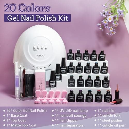 JODSONE 20 Colors Gel Nail Polish Kit with U V Light Base Top Matte Coat High Shine Vibrant Nail Gel Equipped with Manicure Tools thumbnail 4
