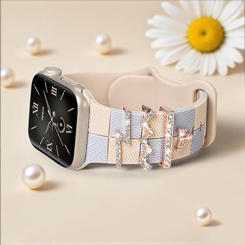Silicone Strap for Apple watch band 38mm 40mm 41mm 42mm 44mm 45mm 46mm 49mm with Bling Bee Charms, Soft Sport Bracelet for iWatch Bands Series 11 10 9 8 7 6 5 4 3 SE SE2 SE3 Ultra for Women thumbnail 4