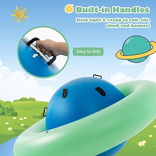 HONEY JOY 8-Foot Inflatable Dome Rocker Bouncer, Giant Roll and Play Seesaw Rocker w/6 Handles, Max Weight 250 Lbs, Blow Up Backyard Toy for Outdoor Game Activities, Gift for Boys Girls Ages 5+(Green) thumbnail 4