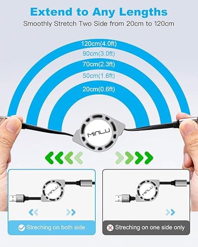 Multi Charging Cable 3A, [2Pack 4ft] Retractable Multi Charging Cord 3 in 1 Fast Charger Cord, USB C Charger Adapter with Lightning/Type C/Micro USB Ports for Cell Phones/iPhone/Samsung/PS/Tablets thumbnail 4