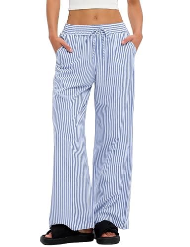 LOMON Striped Gingham Pants Women 2026 Spring Summer Pajamas Wide Leg Pj Lounge Boxer Bottoms Y2k Trousers with Pocket - Image 1