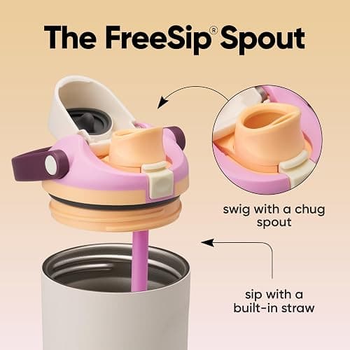 Owala FreeSip Sway Insulated Stainless Steel Water Bottle with Two-Way Spout, Built-In Straw and Bucket Handle, Made for Travel, School, and Sports, 30oz, BPA Free, Leak Proof, Daybreak thumbnail 3
