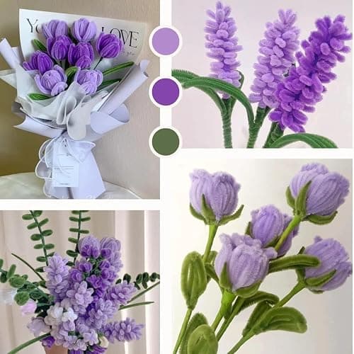 300 Pcs Thick Pipe Cleaners Craft Supplies 3 Assortment Pastel Macaron Purple Green Color Chenille Stems for Art and Craft Projects Creative DIY Christmas Decorations (Purple&Yellow&Green-300pcs) thumbnail 2
