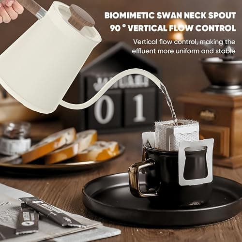 0.6L Gooseneck Electric Coffee Kettle with 40~100℃ Temperature Adjustable, 1000W Fast Boiling, 304 Stainless Steel Mini Brew Coffee Kettle, Tempered Glass Touch Control Panel, High Grade thumbnail 7