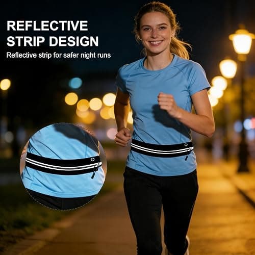 Qdfmkac Running Belt, Water Resistant Nylon Spandex, Fits 23-32 Inch Waists | No-bounce secure fit, expandable pocket fits 7" phones, Inbuilt headphone jack, reflective, for running, gym, cycling, travel thumbnail 6
