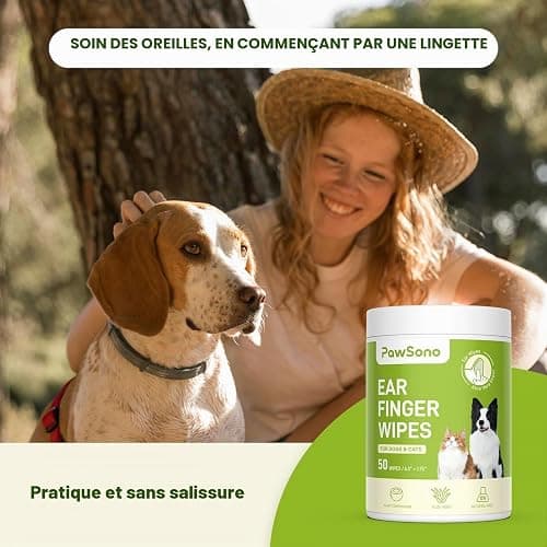 PawSono Lingettes Nettoyantes Oreilles Chien & Chat 50pcs, Doigt Lingette Oreille Animaux, Nettoyant Oreilles Chien Chat Naturel, Anti Odeur Cire, sans Alcool, Lingettes Jetables Chiot Chaton thumbnail 8