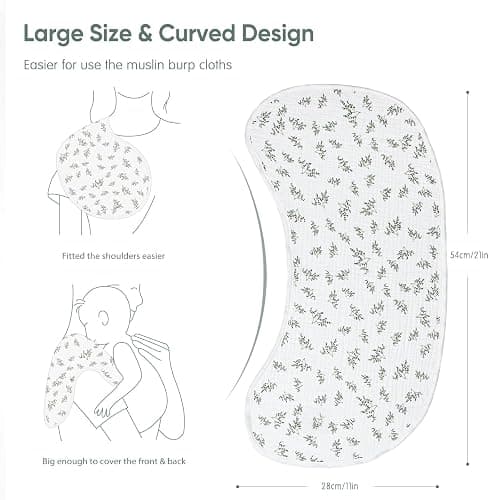 lulumoon Muslin Burp Cloths Babies: 100% Soft Cotton Large Burping Cloths - Neutral Baby Burp Rags for Boys and Girls - Absorbent Burp Cloth for Spit-Ups 4 Pack thumbnail 3
