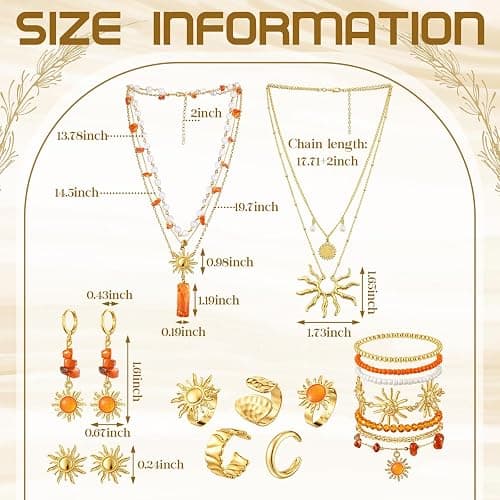 Tondiamo 16 Pcs Gold Sun Jewelry Set for Women Sunburst Earrings Rings Boho Hippie Layer Charm Necklace Summer Beach Bracelets Anklet for Holiday Vacation Accessories thumbnail 4
