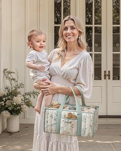 Blissful Diary Leaf Diaper Caddy Organizer, Stylish Nursery Storage Basket, Gift for Baby Shower, Newborn Essentials, Sage Leaf thumbnail 7