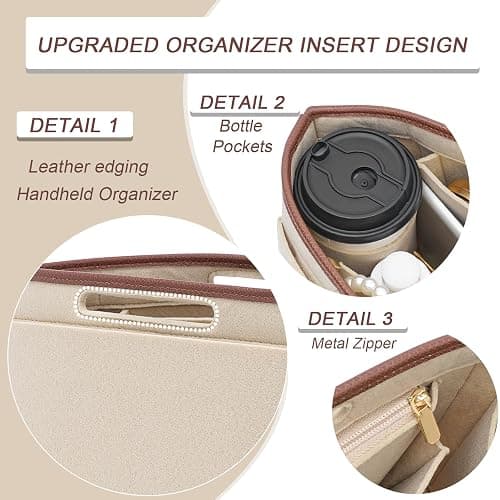 DOIAPUOS Felt Purse Organizer Insert for Longchamp Le Pliage L Bag Handbag Leather edge Longchamp Organizer Insert (Beige, Large) thumbnail 5