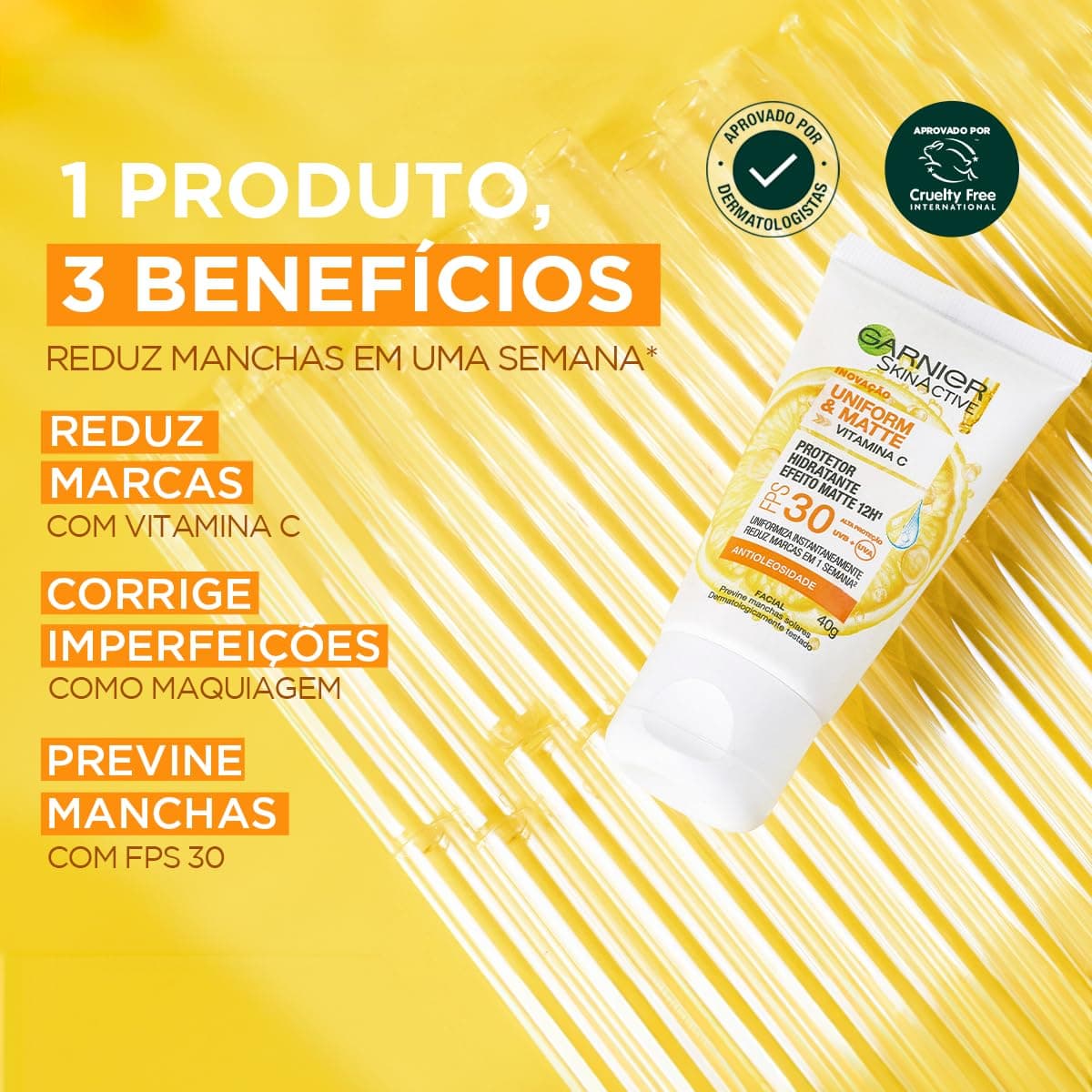 Garnier Uniform & Matte Protetor Solar Facial FPS 30, Sem Cor, 40g | Vitamina C, AHA de Limão e Silicair, Controle de Oleosidade, Efeito Matte 12h, Reduz Marcas, Fórmula Vegana thumbnail 4