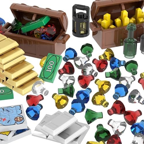 LANMANUO 221 PCS Money Bank Building Block, Pirate Ships Maps Treasure Chest City 100 Dollar Jewel Gems Diamonds Gold Bar Coins Bricks Pieces, Crystals Bill Cash Parts Sets thumbnail 3