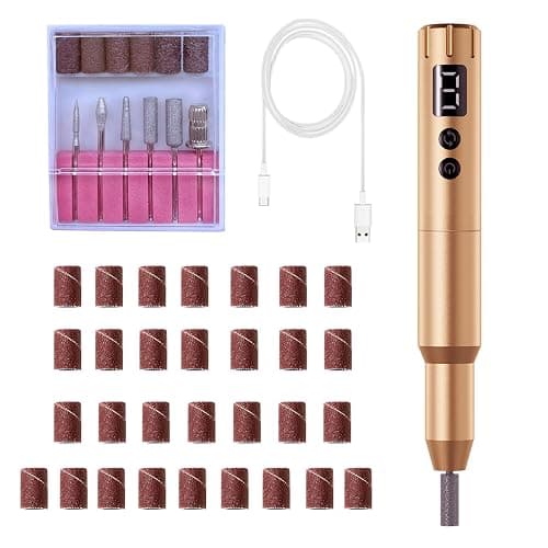Nail Drill Kit Electric Rechargeable Set Cordless Nail Art Grinding Machine Compact Professional Nail File for Gel Manicure Pedicure Polishing Tool Household,Nail Removal Machine (Golden) - Image 1