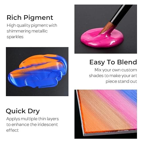 Smallbudi Iridescent Acrylic Paint Set, 20 Colors Bulk Color Shifting Paint | 250ml/8.45oz Large Bottles Fluid Painting Medium, Non Toxic Pearlescent Chameleon Craft Paint for Canvas Rocks Wood Crafts thumbnail 4