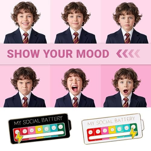4PCS Social Battery Pin,My Social Battery Slider Pin,Funny Interactive Brooch Enamel Pins,Cute Mood Pins 7 Days a Week for Backpacks Clothing Hat Bags Scarves thumbnail 3