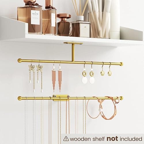 Josmimic Wall Hanging Jewelry Organizer: 12.6'' Necklace Holder for Earring, Bracelet, Rings, Hairband, Glasses, Gold 2-Pack, Screws Included thumbnail 4