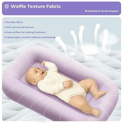 azopesy Baby Lounger for Newborn - Infant Lounger 0-24 Months with Lounger Cover, Adjustable Baby Nest Lounger, Breathable Fabric & 3D Support Newborn Lounger, Portable Newborn Essentials, Pink thumbnail 3