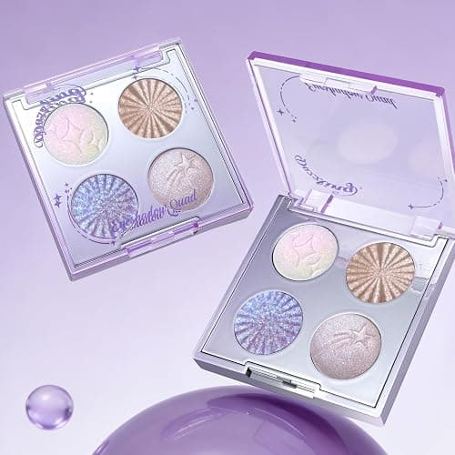 Noerrors Duochrome Shimmer Eyeshadow Quad Palette for Sparkly Fairy Makeup | Holographic Half Magic +3D Metallic Finish for Eyeshadow or Highlighter, Subtle Shimmer, Easy to Color, Daily or Rave Looks thumbnail 7