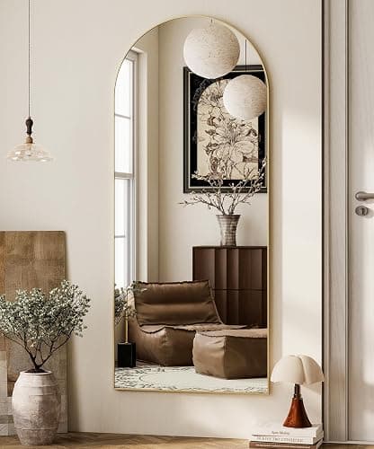 HARRITPURE 64"x21" Arched Full Length Mirror Free Standing Leaning Hanging Mounted Mirror Aluminum Frame Modern Simple Home Decor for Living Room Bedroom Cloakroom, Gold thumbnail 6