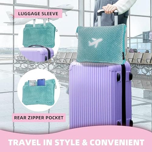 Nenolix 3 in 1 Travel Blanket Pillow Set - 350 GSM Thick Travel Blanket Airplane Compact with Bag, Soft Bag with a Pocket, Inflatable Travel Pillow for Camping & Car Trip(Mint Green) thumbnail 5