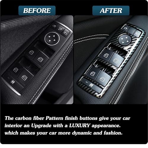 Car Door Window Control Switch Button Frame Trim Covers Compatible with Mercedes Benz CLA CLS GLA GLE GLK GLS ML GL A B C E Class W204 X204 - Carbon Fiber Pattern (5pcs) thumbnail 2