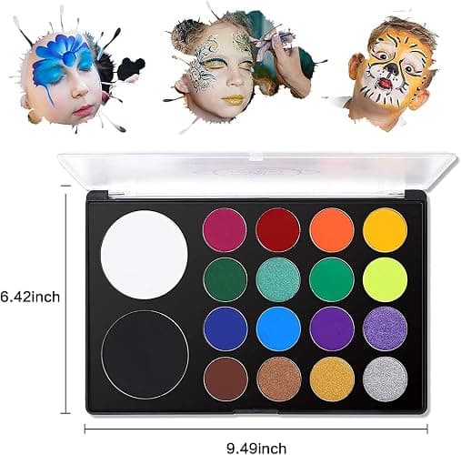 UCANBE Face & Body Paint, Water Activated SFX Makeup Palette - Extra Large White & Black Pan, Professional 18 Color Safe Non Toxic Art Painting Kit for Halloween, Cosplay, Parties, Theater & Stage thumbnail 8