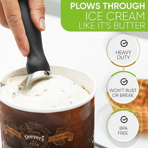 Spring Chef Gray Heavy Duty Ice Cream Scoop with Comfortable Soft Grip Handle, Dishwasher Safe Ice Cream Scooper, Professional Metal Kitchen Tool for Frozen Yogurt, Gelato, Sorbet, Sundae, Melon thumbnail 6