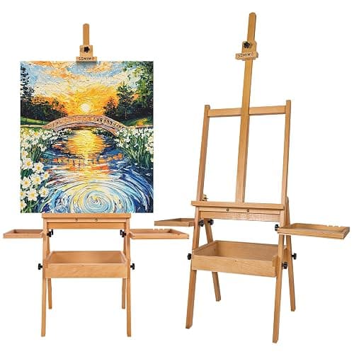 Somime Large Wooden H-Frame Studio Easel with Storage Drawer and Palettes, Solid Beechwood Painting Easel for Students, Beginners, and Artists, Hold Canvas to 36Inches High - Image 1