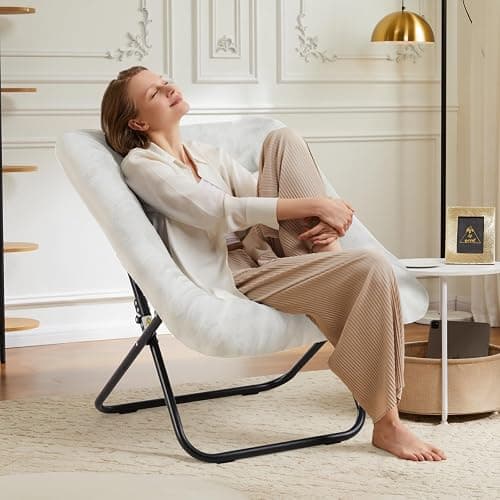 DUMOS Comfy Chair for Adults, Soft Faux Fur Folding Lounge for Bedroom Living Room Dorm Rooms Flexible Reading Chair for Teens, Large Size Foldable (Square-Creamy) thumbnail 4