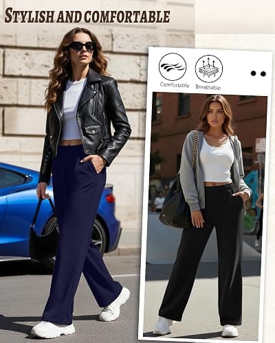 Neer 3 Pack Women's Lounge Pants Wide Leg Yoga Built in Drawstring High Waisted Casual Comfy Baggy Sweatpants with Pockets thumbnail 3
