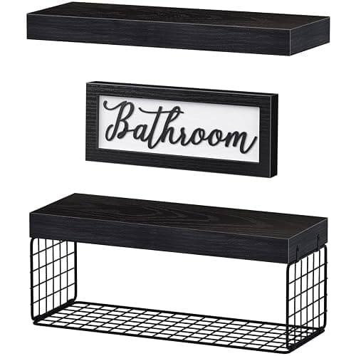 QEEIG ‎Bathroom Shelves Over Toilet - Paper Storage Wall Mounted Farmhouse Decor Decorations Aesthetic Décor Sign Small Floating Shelf 2+1 Set 16 inch, Black (020B) - C. Black thumbnail 6