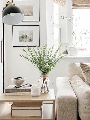 Bessol Artificial Eucalyptus Stems in Glass Vase with Faux Water，16.54" Fake Plants for Home Decor, Coffee Table Centerpieces, Office, Bathroom & Farmhouse Weddings - Faux Greenery Plants Decorations thumbnail 2