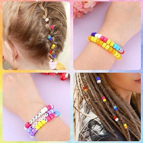 MAKERSLAND 2600+pcs Pony Beads Kit 18 Color Rainbow Plastic Multicolor Pony Bead Bulk with Elastic String Hair Beads DIY Crafts Jewelry Making Kit for Bracelets Necklaces Key Chain thumbnail 5