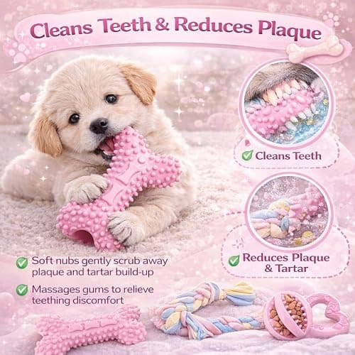 Puppy Chew Toys, 6 Pack Puppy Teething Toys for Small Breed, Soft Rubber Cute Pink Dog Toys, Eco-Friendly, Teeth Cleaning Interactive for Small Dogs (Basket not Included) thumbnail 9