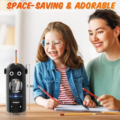 AFMAT Electric Pencil Sharpener, Robot Pencil Sharpener for Colored Pencils 7-11.5mm, Auto in & Out, Fully Automatic Rechargeable Hands-Free Pencil Sharpener for Home Classroom, Battery Operated thumbnail 2