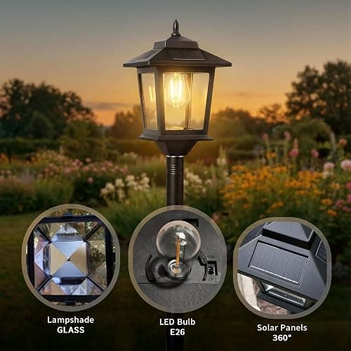 PASAMIC Outdoor Solar Post Lights, 2-Pack 63" Dusk to Dawn Solar Lamp Posts, Waterproof Floor Lamps, Warm White Pole Lights for Patio with Replaceable Bulb thumbnail 5