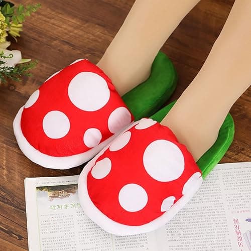 Jfxgjuv Piranha Plant Slippers, Mushroom Slippers with Pipe Pot Holder, Piranha Plants Plush Funny Loafers with Green Socks thumbnail 3
