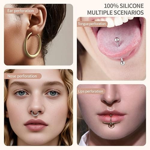 Piercing Kit Silicone Model Body Part Displays Set, 8pcs Soft Body Piercing Practice Model Kit with Display Holder,Soft Fake Tongue Mouth Nose Eye Navel Ear 5D Model Training Tool Kit for Piericng thumbnail 2