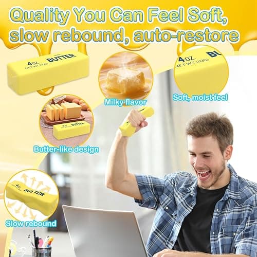 Butter Toy, Slow Rebound Butter Stick Stress Ball Soft Butter Block Stress Relief Sensory Fidget Toys for Kids Adults Office Home (A) thumbnail 3