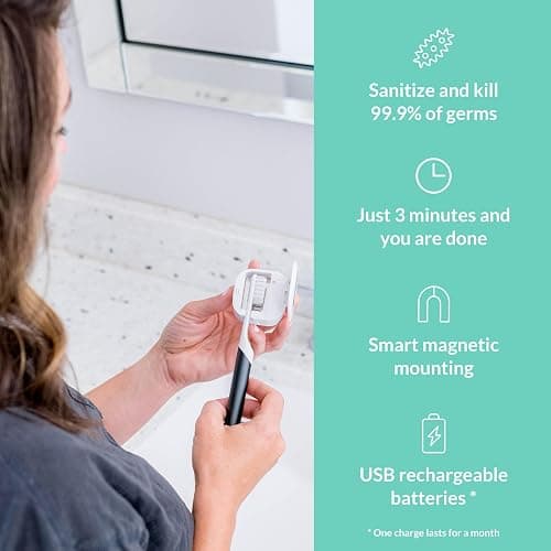 Bril UV-C Toothbrush Sanitizer, Portable Cleaner, Travel Cover, Magnetic Holder, and Rechargeable Case for Any Size Toothbrush, White thumbnail 4