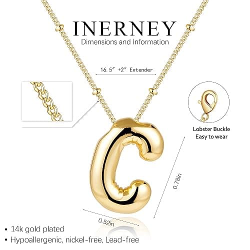 Inerney Gold Bubble Letter Necklace Initial Necklaces for Women, Chunky 14K Plated Balloon Initials, Trendy Charm Non Tarnish Custom Name Pendant Jewelry Gifts for Mom thumbnail 4