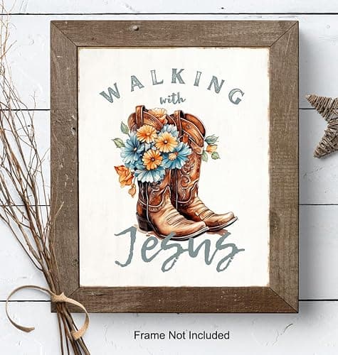 Country Decor Christian Wall Decor - Shabby chic Inspirational Wall Decor - Cowgirl Farmhouse Wall Art - Boho Art Print, Religious Gifts for Women - spiritual Jesus Decor, positive Quotes thumbnail 7
