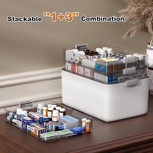 funest 4-Tier Medicine Storage Box Cabinet, Empty First Aid Kit Portable Medical Supply Organizer with Leather Handle for Home thumbnail 4