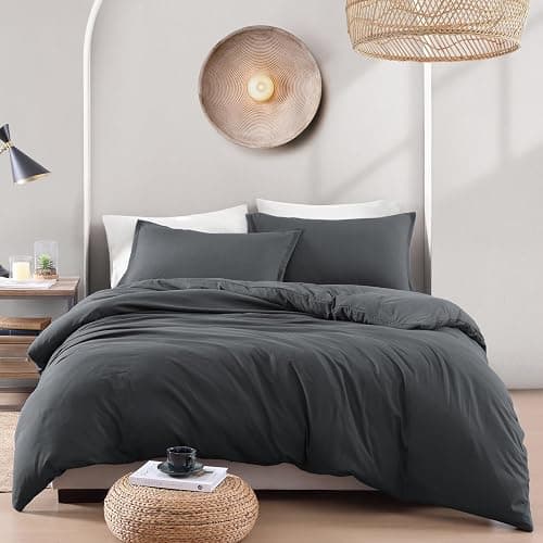 Lane Linen Charcoal Twin Duvet Cover Set thumbnail 6