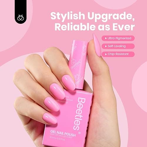 Beetles Pink Gel Nail Polish, 15ML Light Pink Nail Gel Polish Solid Color Soak Off UV LED Lamp French Gel Polish Colorful Bottle Manicure Gifts for Women First Crush thumbnail 6